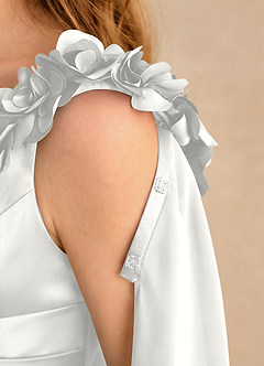 Azazie Rosita Girls Formal 플라워 걸 드레스 A라인 플리츠 스트레치 새틴 플로어 길이 드레스 image6