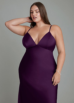 Azazie Stefania Bridesmaid Dresses Grape A-Line Stretch Satin Dress image13