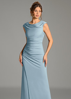 Azazie Chantal Bridesmaid Dresses Dusty Blue Mermaid Pleated Premium Stretch Jersey Dress image4