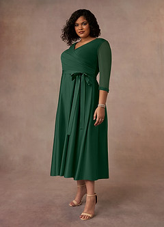Azazie Maritza Mother of the Bride Dresses Dark Green A-Line Pleated Matte Satin Dress image8
