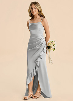Azazie Mia Junior Robe Sirène en Satin extensible Plissé Argent image4
