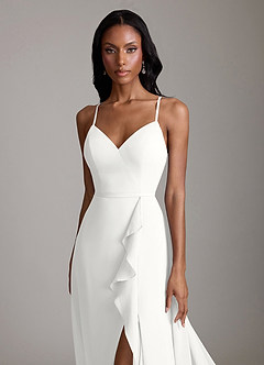 Azazie Naeem Vestidos de damas de honor Vestido de Blanco de Gasa de Corte en A con Cuello en V fruncido image6