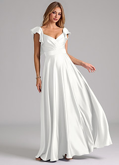 Azazie Leilani Bridesmaid Dresses White A-Line Ruched Stretch Satin Dress image1