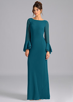 Azazie Leone Bridesmaid Dresses Ink Blue Mermaid Corset Chiffon Dress image5
