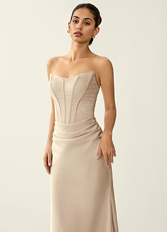 Fiammetta Champagne Lace Corset Stretch Satin Mermaid Prom Dress image6