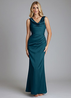 Azazie Tallie Bridesmaid Dresses Ink Blue Mermaid Pleated Stretch Satin Dress image9