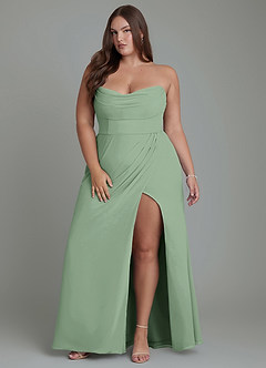 Azazie Johana Jurken voor bruidsmeisjes Converteerbaar Jurk van Chiffon met Zeemeermin Off-shoulder Matcha image16