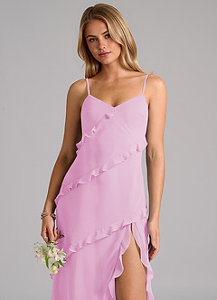 Azazie Nancie Robes de demoiselle d'honneur Robe Sirène en Mousseline de soie Rayé Rose Bonbon image7