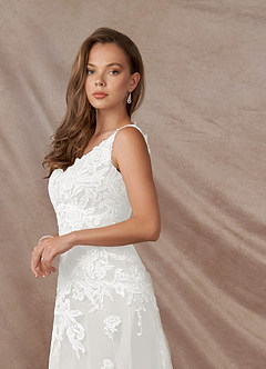 Azazie Bess Wedding Dresses Diamond White Sheath Sequins Tulle Dress image6