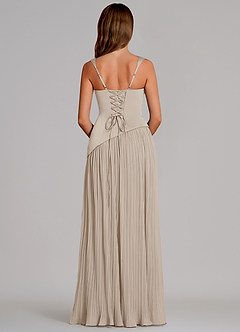 Azazie Stephanie 신부 들러리 드레스 A라인 주름진 스트레치 새틴 바닥 길이 드레스 image5