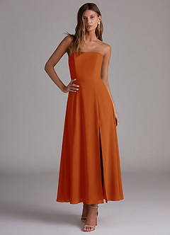 Azazie Wren Vestidos de madrinha de casamento Vestido Páprica de Chiffon de Linha A com Sem alças image5