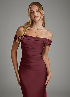 Azazie Hayden Bridesmaid Dresses Cabernet Mermaid Corset Stretch Satin Dress image6
