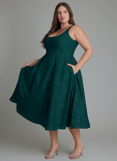Azazie Amalie Robes de demoiselle d'honneur Robe Trapèze en Blumen-Burnout Plissé Vert Pin image10