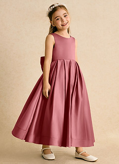 Azazie Cailee Flower Girl Dresses Antique Rose Ball-Gown Pleated Matte Satin Dress image3