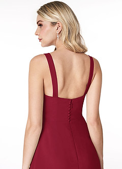 Azazie Jay Bridesmaid Dresses Burgundy A-Line Square Neckline Side Slit Chiffon Dress image6