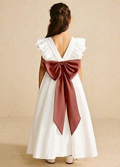 Azazie Aero Robe Demoiselle D'honneur Fillette Robe Trapèze en Coton Plissée Ivoire Auburn image1