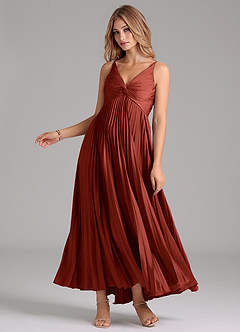 Azazie Raychelle Bridesmaid Dresses Terracotta A-Line Pleated Stretch Satin Dress image3