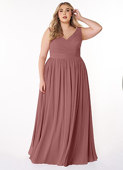 Azazie Keyla Bridesmaid Dresses Desert Rose A-Line V-Neck Pleated Chiffon Dress image6