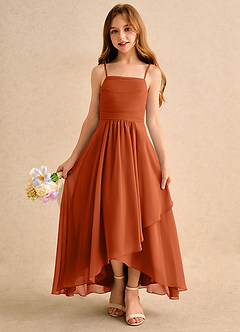 Azazie Twilight Dance Girls Formal Flower Girl Dresses Burnt Orange A-Line Pleated Chiffon Dress image4