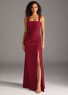 Azazie Jesaphine Bridesmaid Dresses Burgundy Sheath Bow Chiffon Dress image5