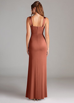Azazie Denice Bridesmaid Dresses Clay Sheath Pleated Stretch Satin Dress image2