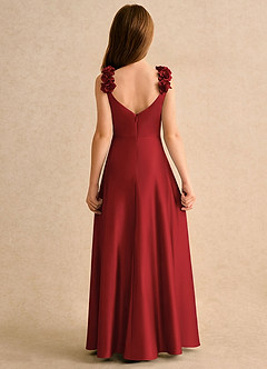 Azazie Rosita Girls Formal Flower Girl Dresses Pomegranate A-Line Pleated Stretch Satin Dress image5