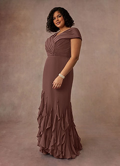 Azazie Bailora Moeder van de bruid jurken Zeemeermin Jurk van Chiffon Ruches Espresso image7