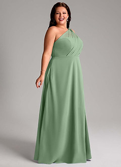 Azazie Phaedra Bridesmaid Dresses Matcha A-Line One Shoulder Chiffon Dress image3