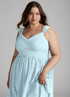 Azazie Angie Bridesmaid Dresses Cloud Blue A-Line Corset Chiffon Dress image16