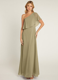 Azazie Lizzy Bridesmaid Dresses Moss Green A-Line One Shoulder Chiffon Dress image1