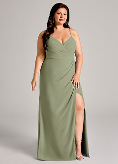 Azazie Maci Bridesmaid Dresses Pistachio Sheath Pleated Chiffon Dress image11