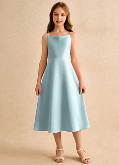 Azazie Jaella Girls Formal Blomsterpigekjoler A-Line Plisseret Mat satin Te-længde Kjole image3