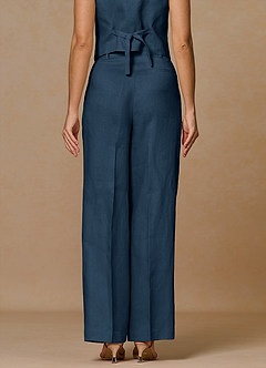 front Belicia Dark Navy 100% Linen Pants