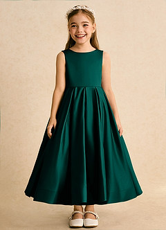 Azazie Cailee Flower Girl Dresses Pine Ball-Gown Pleated Matte Satin Dress image6