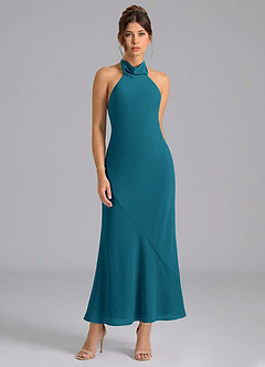 Azazie Velli Abiti da Damigella Abito Sirena in Chiffon Collo Alto Blu Inchiostro image5