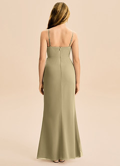 Azazie Buzzy Junior Vestido de Musgo Verde de Gasa de Corte Recto con Plisado image5