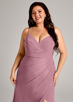 Azazie Maci Bridesmaid Dresses Vintage Mauve Sheath Pleated Chiffon Dress image12