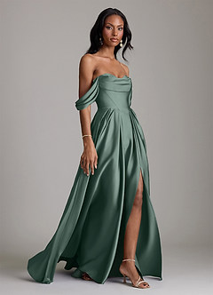 Azazie Loisa Abiti da Damigella Abito A-Line in Raso Elasticizzato a Spalla Scoperta Muschio Marino image6