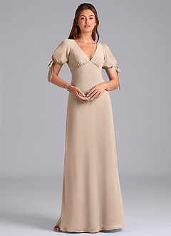 Azazie Pheby Bridesmaid Dresses Taupe A-Line Pleated Chiffon Dress image3