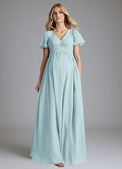 Azazie Verna Maternity Bridesmaid Dresses A-Line V-Neck Ruched Chiffon Floor-Length Dress image4