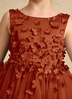 Azazie Lana Blumenmädchenkleider A-Linie ärmellos Matte Satin Kleid Paprika image6