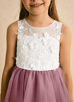 Azazie Lina Flower Girl Dresses Ivory Vintage Mauve Ball-Gown Lace Dress image8