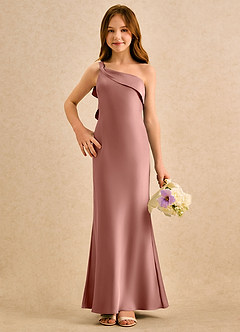 Azazie Almond Girls Formal Sukienki dla dziewczynek sypiących kwiaty Osłona Jedno ramię Satyna elastyczna Długość podłogi Sukienka image4