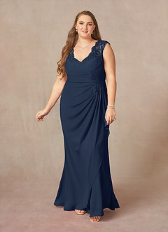Azazie Gladys Mother of the Bride Dresses Dark Navy A-Line Queen Anne Lace Chiffon Dress image9