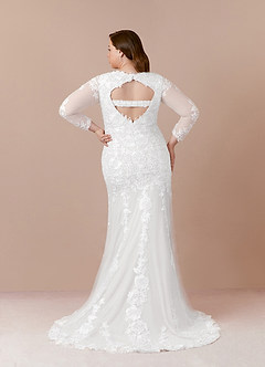 Azazie Dulce Amor Wedding Dresses Diamond White Mermaid V-Neck lace Tulle Dress image15