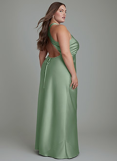 Azazie Evadne Bridesmaid Dresses Matcha Sheath Pleated Stretch Satin Dress image8