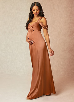 Azazie Rhea Brautjungfernkleider für Schwangere A-Linie Schulternfrei Gefaltet Stretch-Satin Bodenlänge Kleid image3