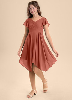 Azazie Janeaurelia Junior A-Linie Plissee Chiffon Kleid Lehm image3