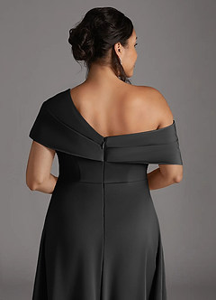 Azazie Milton Mother of the Bride Dresses Black A-Line Pleated Stretch Satin Dress image10