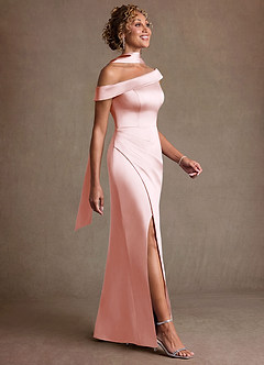 Azazie Kamala 신부의 어머니 드레스 쉬스 한쪽 어깨 스트레치 새틴 플로어 길이 드레스 image3